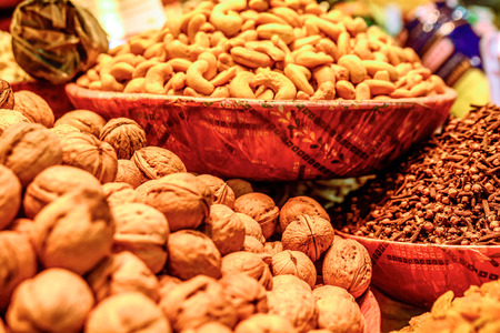 Varieties of nuts: walnuts,hazelnuts and cashewの写真素材