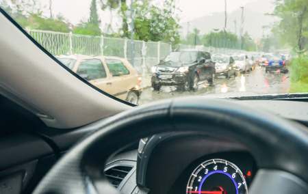 View from the car glass on the rainy dayの写真素材