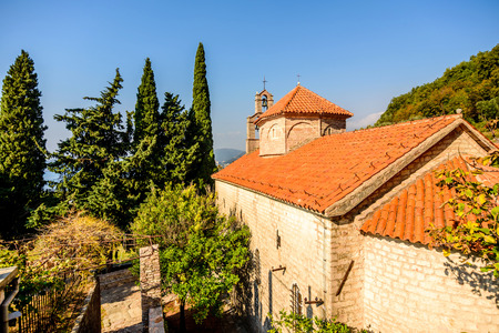 The red tile roof of the Holy Trinity Church  Praskvica Monastery, Montenegro