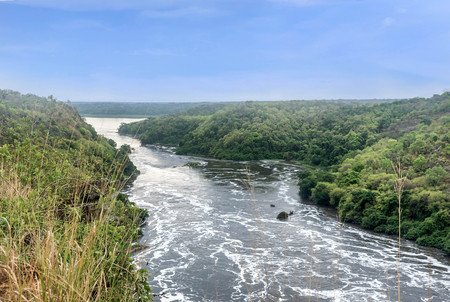 View of Murchison Falls on the Victoria Nile river National Park, Ugandaの写真素材