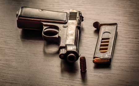 Beretta pistol with bullet magazineの写真素材