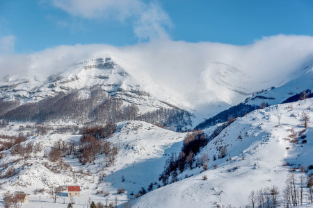 Snow covered mountains in Montenegroの写真素材