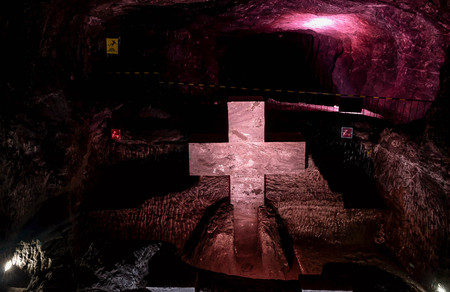 Cross and Thombstone in Zipaquira Salt Cathedral, Colombiaの写真素材