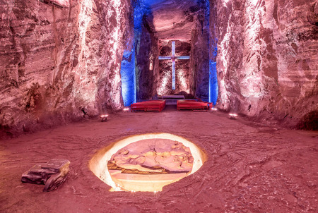 Cross and Thombstone in Zipaquira Salt Cathedral, Colombiaの写真素材