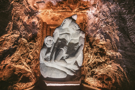 Jesus stone statue in Zipaquira Salt Cathedral, Bogota, Colombiaのeditorial素材