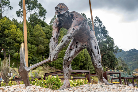 Statue at the entrance to Salt Cathedral Zipaquira, Bogota, Colombiaのeditorial素材