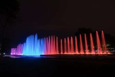 Colorful Fountain at night in the Park of the Reserve in Lima, Peruの写真素材