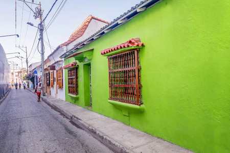 Colorful houses in the old town Cartagena, Colombiaのeditorial素材