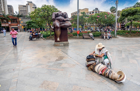 Medellin, Colombia- March 5, 2017: Statues at Antioquia Department, Medellin near Botero Museumのeditorial素材