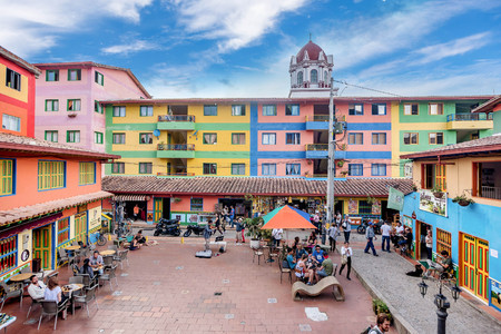 Guatape, Colombia- March 6, 2017: Plaza de los Zocalos in Guatape, Colombiaのeditorial素材