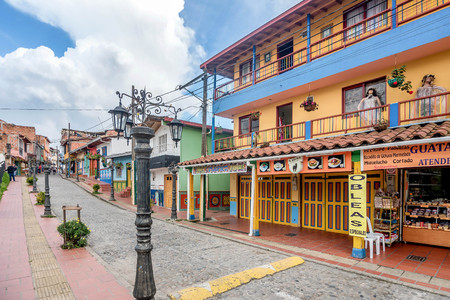 Guatape, Colombia- March 6, 2017: Colorful Colonial houses in Guatape, Colombiaのeditorial素材