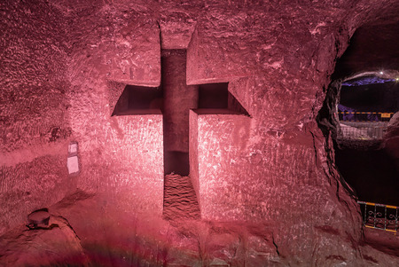 Cross and Thombstone in Zipaquira Salt Cathedral, Colombiaの写真素材