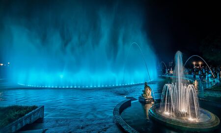 Colorful Fountain at night in the Park of the Reserve in Lima, Peruの写真素材