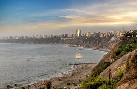 The Pacific coast of Miraflores in Lima, Peruの写真素材