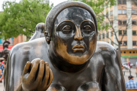 Medellin, Colombia- March 5, 2017: Statues at Antioquia Department, Medellin near Botero Museumのeditorial素材