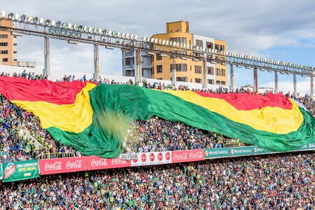 Fans at soccer macth game at La Paz Stadiumのeditorial素材