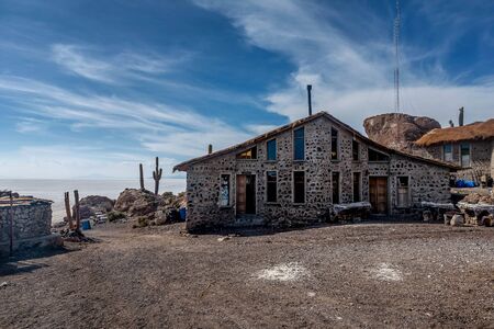 Incahuasi island ( Cactus Island) lokated at Salar de Uyuni the largest salt flat area in Boliviaの写真素材