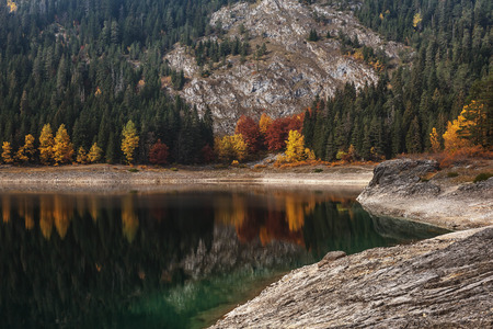 Black lake in Durmitor National Park, Montenegroの写真素材