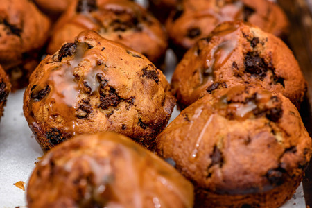 Chocolate muffins filled with chocolate chipの写真素材