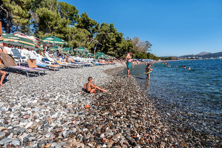 Beach in Bar town located on the Adriatic sea in Montenegroのeditorial素材