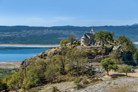 Old church by the lake Bilecko, Bosnia and Herzegovinaの写真素材