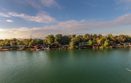 Bojana river and Ada Island in Ulcinj, Montenegroの写真素材