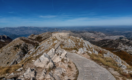 View of the building Njegos Mausoleum in National Park Lovcen, Montenegroの写真素材
