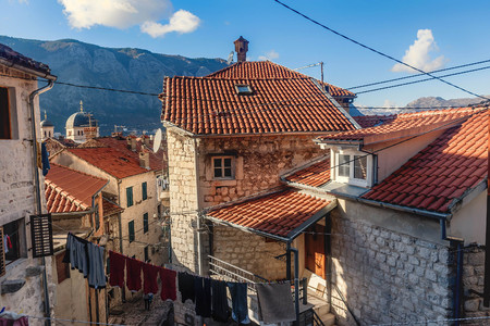 Red roofs in the old Town of Kotor, Montenegroの写真素材