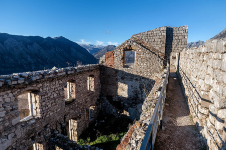 San Giovani Fortress walls above the old town of Kotor, Montenegroのeditorial素材
