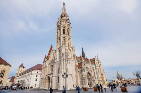 Budapest, Hungary- January 9, 2018: Matthias Church located in front of the Fisherman's Bastion in Budapest, Hungaryのeditorial素材