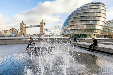 London, UK- January 10, 2018:London City Hall and Tower Bridge in London, United Kingdomのeditorial素材