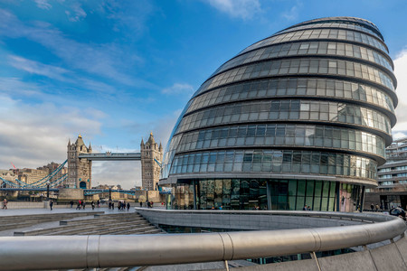 London City Hall and Tower Bridge in London, United Kingdomのeditorial素材