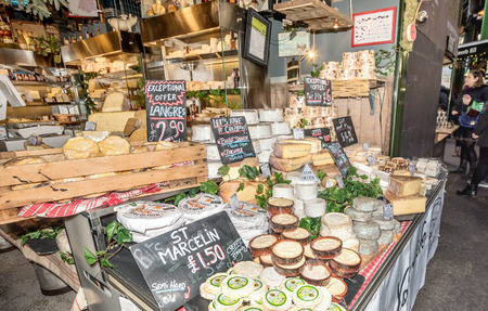 London, UK- January 10, 2018:Cheese selling  at Borough Market in London, United Kingdomのeditorial素材