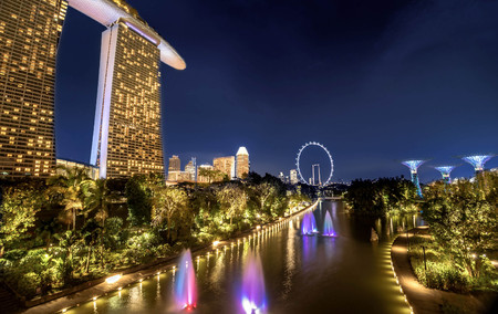Marina Bay Sands Hotel at night, Singaporeのeditorial素材