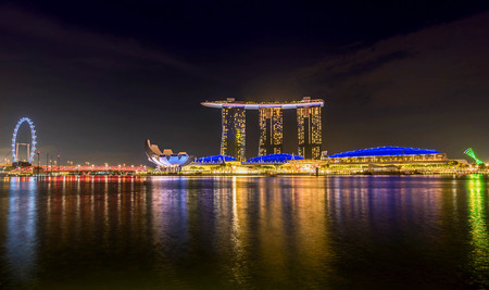 Marina Bay Sands Hotel at night, Singaporeのeditorial素材
