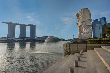 View from Merlion Statue fountain at Marina Bay Sands Hotel, Singaporeのeditorial素材