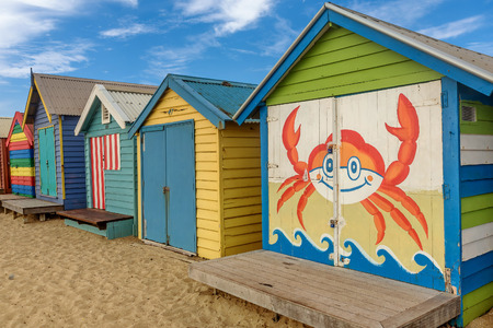 Colourful bathing boxes at Brighton beach in Melbourne, Australia