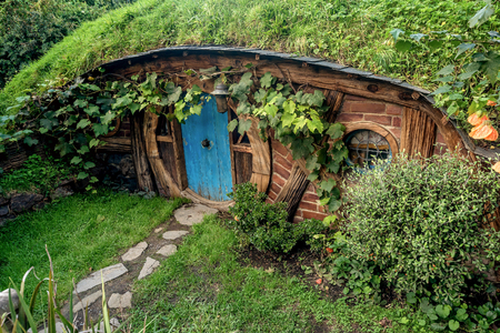 Hobbiton movie set created for filming The Lord of the Rings and The Hobbit movies in North Island of New Zealandのeditorial素材