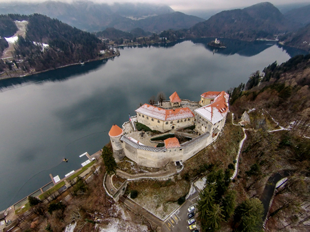 View of the Castle on Blade Lake in Sloveniaのeditorial素材