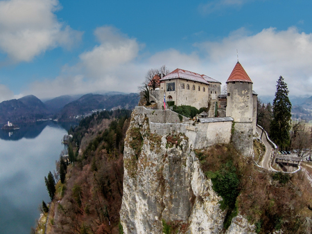 View of the Castle on Blade Lake in Sloveniaのeditorial素材