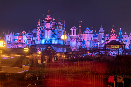 Paris, France- January 12, 2019:Fanstasyland at Disneyland at night in  Paris, France  Fairy Townのeditorial素材
