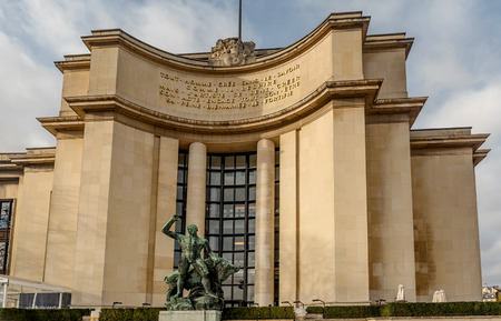 Paris, France- January 13, 2019:Statue in front of Trocadero in Paris, Franceのeditorial素材