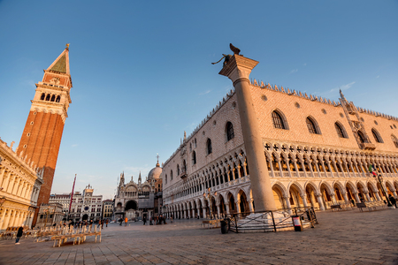 Doge's Palace (Palazzo Ducale) at San Marco square at night in Venice, Italyのeditorial素材