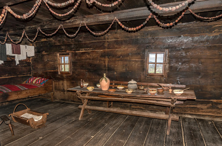 The interior of the houses from 1890  in Sirogojno village in Zlatibor area,Serbiaのeditorial素材