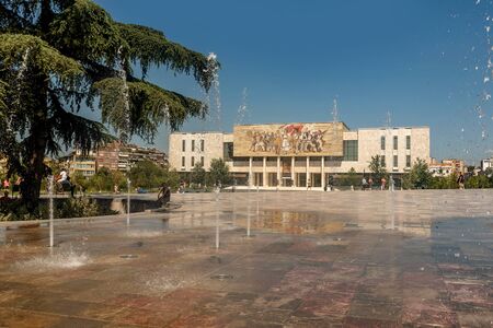 Tirana, Albania- August 10, 2019:National Historical Museum and Skanderbeg Square in Tirana, Albaniaのeditorial素材