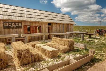 Durmitor, Montenegro- July 23, 2019: Wooden caffe called Stala at National Park Durmitor, Montenegroのeditorial素材