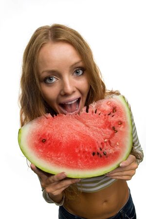 girl eating watermelonの写真素材