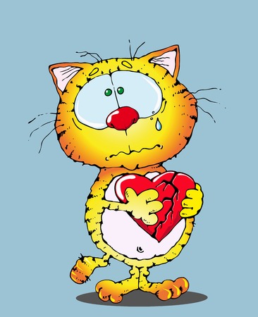 red cat crying, holding a broken heartのイラスト素材
