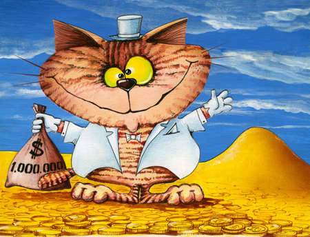 lucky cat with a bag of money (hand graph)の写真素材