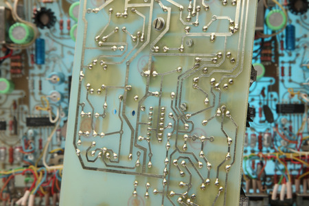 Abstract background with old computer circuit boardの写真素材